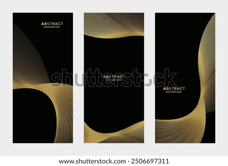 Abstract black and gold background design featuring elegant, flowing curves and fine lines with a modern and luxurious feel. The composition is suitable for corporate branding or elegant presentations