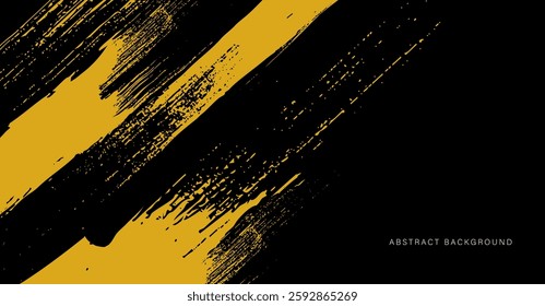 Abstract Black And Gold Background With Dry Brush Stroke And Halftone Style Modern Grunge. Dots Halftone Vector Pattern Gradient Grunge Texture Background. Sport Style Hand Draw Illustration.