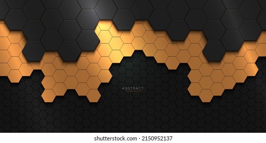 Resumen del patrón hexagonal de fondo negro y oro