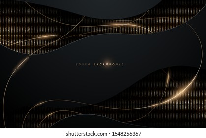 Abstract black and gold background with gold threads