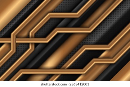 Abstract Black and Gold Border Gaming Banner Backdrop, Futuristic Background Design for Gamers and Streamers