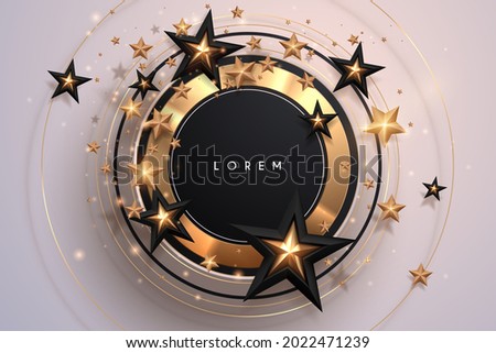 Abstract black and gold circle background with stars