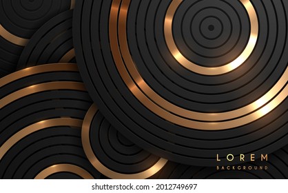Resumen de formas de círculo negro y dorado fondo