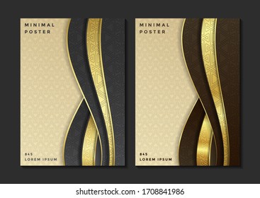 Abstract black and gold color minimal covers pattern design	