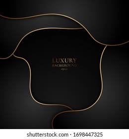 Abstract black and gold curved waves layer overlapping with shadow luxury style on dark background. Vector illustration