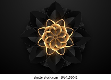 Abstract black and gold geometric flower background