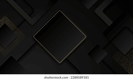 Abstract black and gold geometric shape background with golden lines