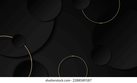 Abstract black and gold geometric shape background with golden lines