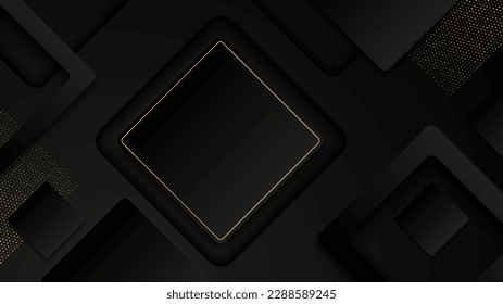Abstract black and gold geometric shape background with golden lines