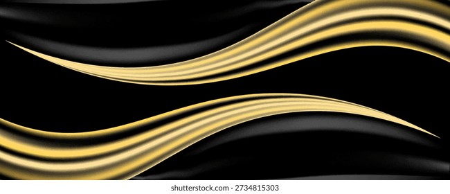 Abstract black gold glossy wave overlap luxury design modern background vector illustration.


