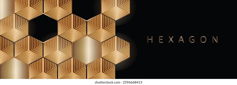 Abstract black and gold hexagon pattern background. Creative design geometric texture overlay modern luxury and elegant style. Suitable for posters, covers, banners, flyers, brochures, 