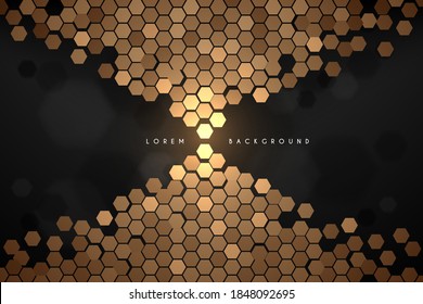 Abstract black and gold hexagonal shapes background