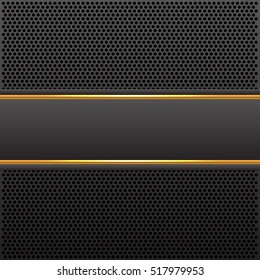 Abstract black and gold label on black circle mesh luxury design background pattern vector illustration.