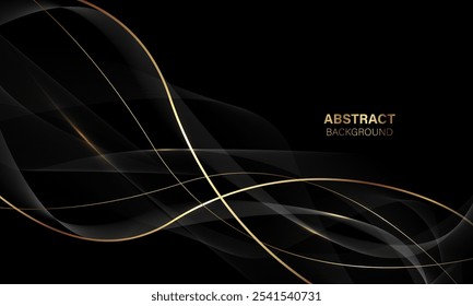 Curva de onda de luxo de luz de ouro preto abstrato com espaço em branco para design de texto design de fundo criativo moderno ilustração vetorial.