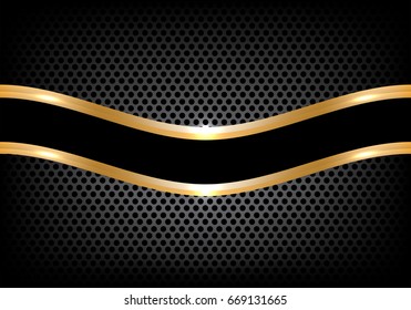 Abstract black gold line banner on dark gray circle mesh design modern luxury background vector illustration.