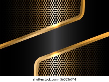 Abstract black gold line and circle mesh design modern luxury background vector illustration.