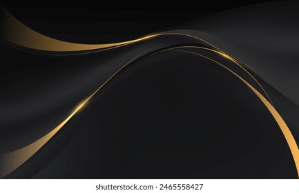 Abstractas línea de oro negro curva de lujo dinámica diseño liso moderno premium elegante Ilustración vectorial de fondo.