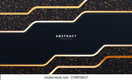 Abstract black with gold line technology background modern futuristic wallpaper solid texture deep futuristic backgrounds with glitter
