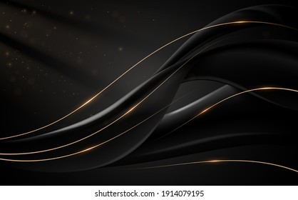 Abstract black and gold lines background with light effect