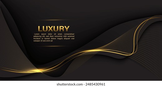Abstract black gold lines curve wavy luxury style design modern background vector illustration.