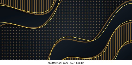 Abstraktes Schwarz mit goldenen Linien, Wellenhintergrund modernes Design. Vektorillustration-Illustration verwendet Punktmuster und Zeilenmuster-Elementdesign.