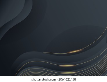 Abstract black and gold luxury background. Modern dark banner template vector with geometric shape patterns. Futuristic digital graphic design