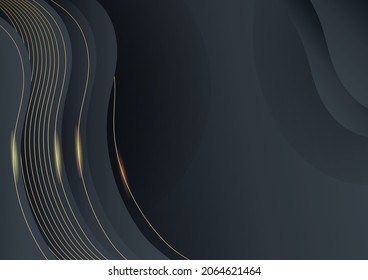 Abstract black and gold luxury background. Modern dark banner template vector with geometric shape patterns. Futuristic digital graphic design