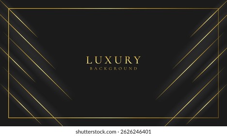 Abstract black and gold luxury vector background with abstract gold dots and shining golden lines.