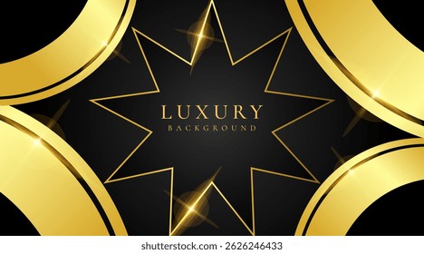 Abstract black and gold luxury vector background with abstract gold dots and shining golden lines.