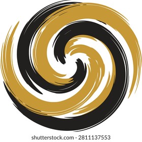 Abstract black and gold paint brush stroke spiral with abstract circular creative minimalist artistic isolated rotation background illustration metallic wallpaper centrifugal