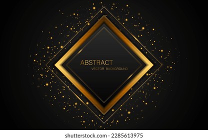 Abstract black and gold polyhedron is elegant and has glittering gold particles on the back with empty space for design. Premium luxury black background. vector illustration	