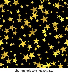 Abstract black and gold seamless pattern. Vector art deco fashion seamless background, gold foil textured stars pattern
