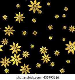 Abstract black and gold seamless pattern. Vector art deco fashion seamless background, gold foil textured pattern with flowers