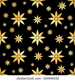 Abstract black and gold seamless pattern. Vector art deco fashion seamless background, gold foil textured pattern with flowers