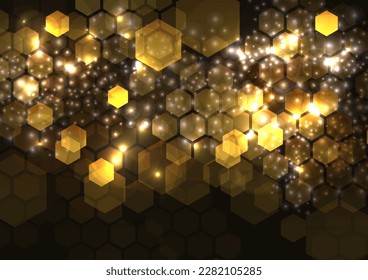 Abstract black and gold shiny background, Hexagon design.