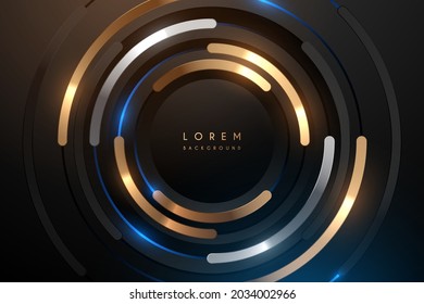 Abstract black gold and silver circle rings background