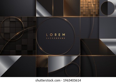 Abstract black gold and silver geometric shapes background