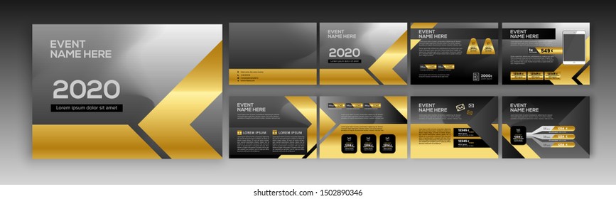 Abstract Black, Gold, slides. Brochure cover design. Fancy info banner frame. Creative set of infographic elements. Urban. Title sheet model set. Modern vector. Presentation templates, corporate.