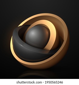 Abstract black and gold sphere background