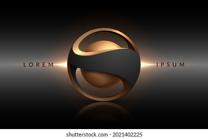 Abstract black and gold sphere with light effect