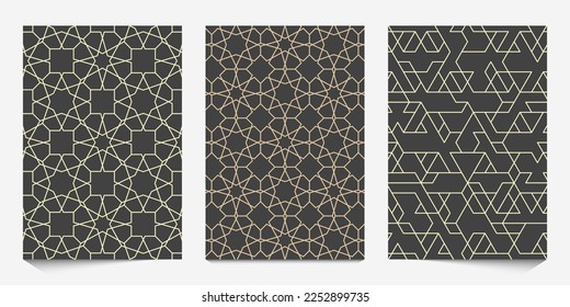 conjunto abstracto de forma estrella de oro negro, fondo de textura geométrica, patrón de polígono, concepto de estilo árabe