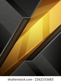Abstract Black and Gold Technology Surface Geometric Style Futuristic Metal Border Background