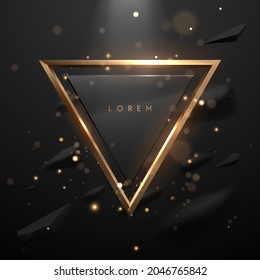 Abstract black and gold triangle frame template with light effect