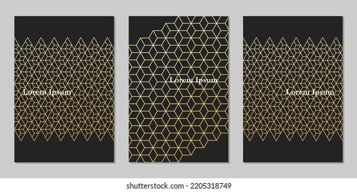 abstract black gold triangle, geometric texture background, polygon pattern set, seamless lines