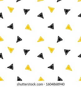 Abstract black and gold triangles seamless pattern. Vector illustration.