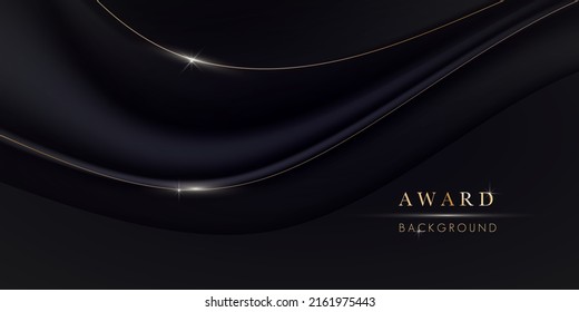 Abstract black and gold waves design element and shiny effect on dark background. Luxurious glowing stripes. Award background. Background for presentation, brochure, booklet, poster. Vector