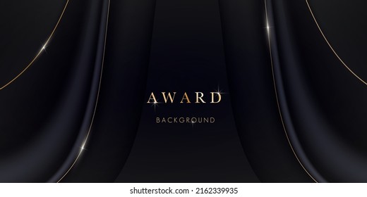 Abstract black and gold waves design element and shiny effect on dark background. Luxurious glowing stripes. Award background. Background for presentation, brochure, booklet, poster. Vector