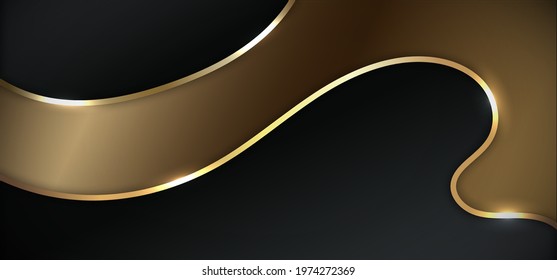 Abstract black and gold wavy layers curve shape background luxury style. Vector illustration