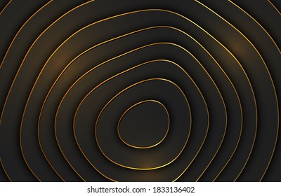Abstract black gold wavy lines background. Topography relief. Abstract background. Vector minimal illustration. Liquid shapes. Outline cartography landscape. Modern poster design.