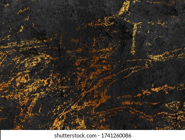 Abstract black and golden grunge marble stone texture background. Vector illustration